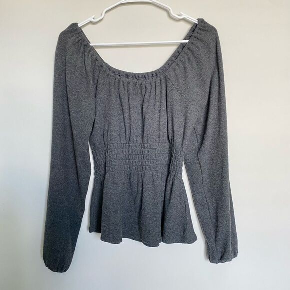 Madewell Plush Square-Neck Smocked Top Charcoal Grey Size Small NWT - Picture 2 of 8